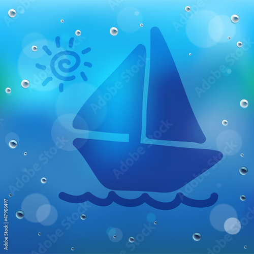 Hand draw cartoon and water drop on glass