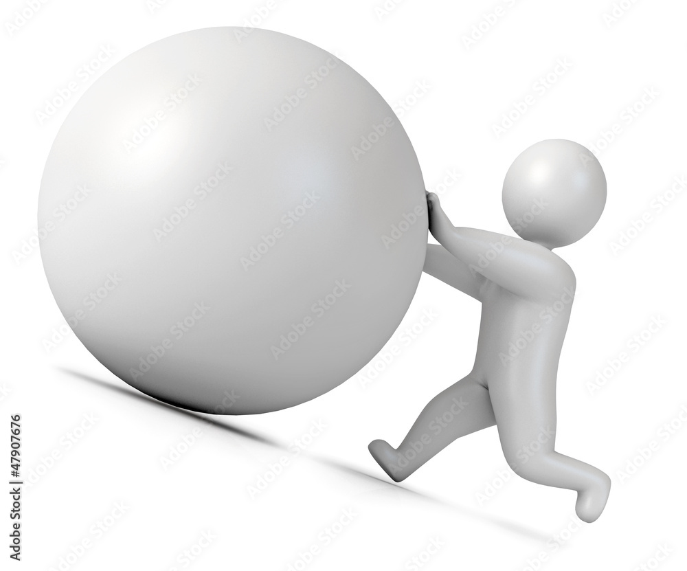 Man pushing a boulder as Sisyphus. Isolated. 3d render Man pushing a boulder as Sisyphus. Isolated. 3d render