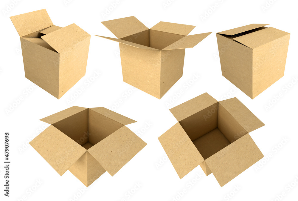 Cardboard boxes isolated on white background, 3d render