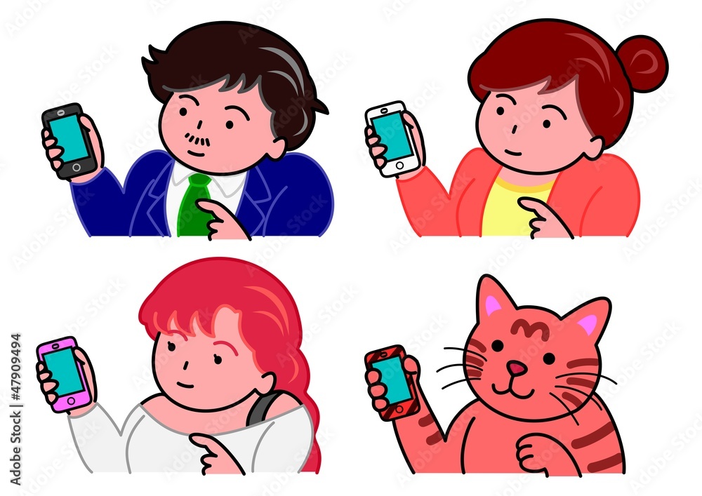 スマートフォン、人、猫 スマートフォン、人、猫