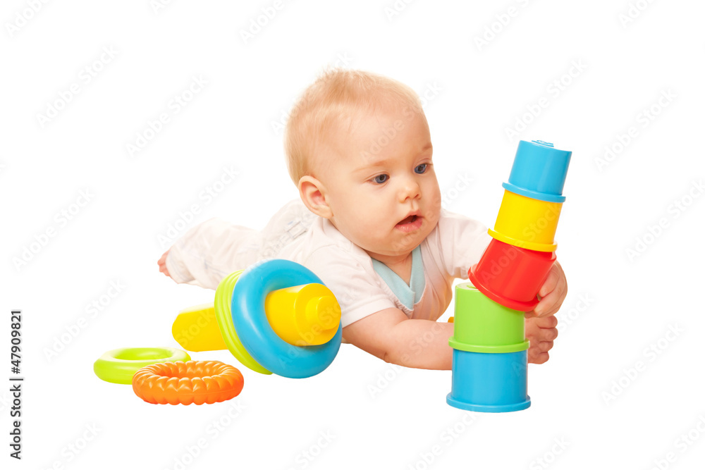 Baby building tower of colorful blocks. Baby building tower of colorful blocks.