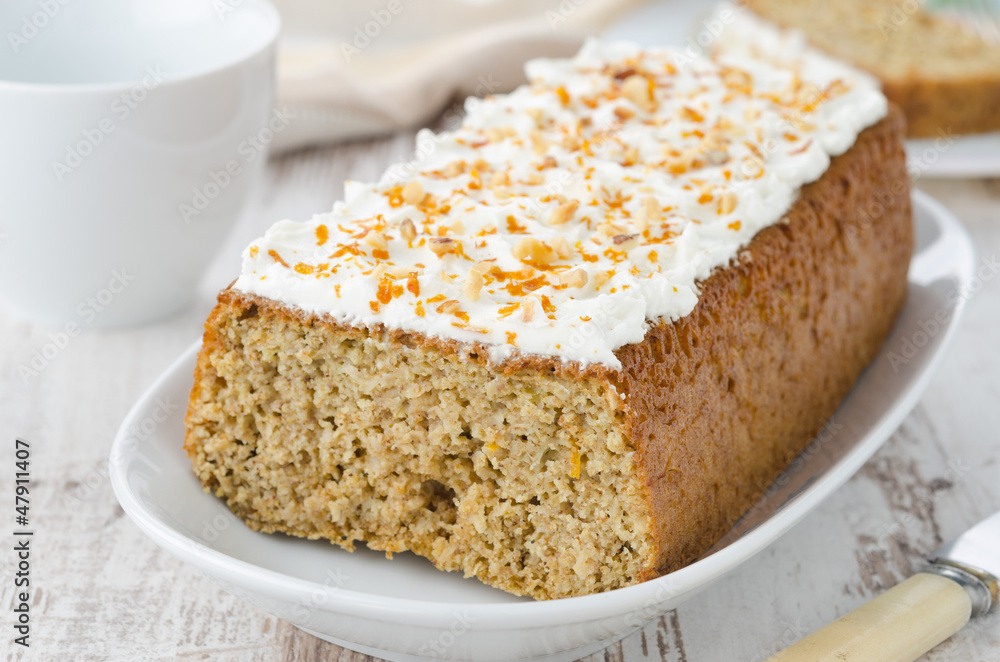 orange cake with cream cheese icing, horizontal orange cake with cream cheese icing, horizontal