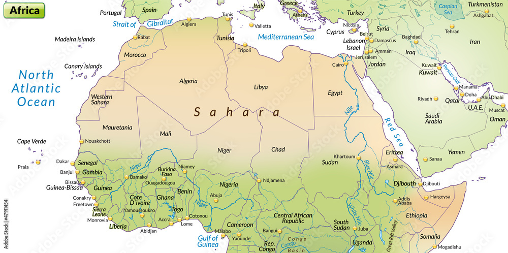 Bunte Landkarte vom Norden Afrikas
