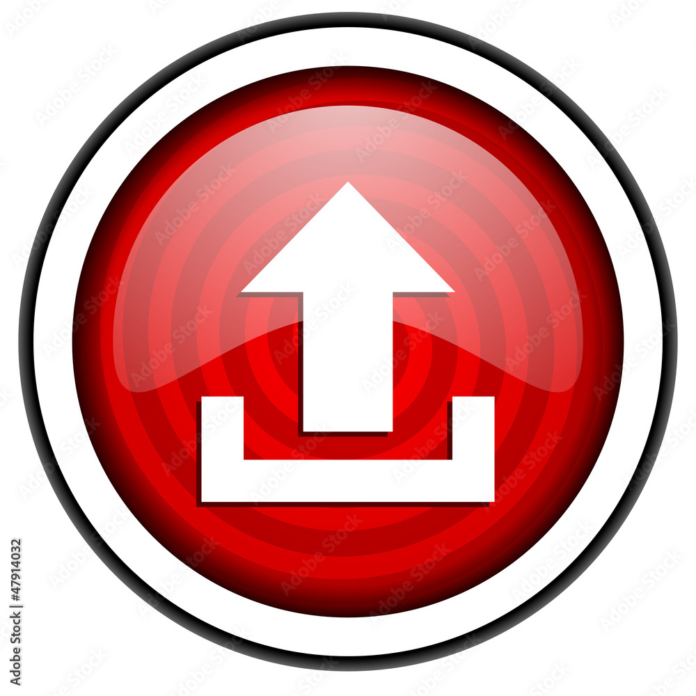 upload red glossy icon isolated on white background upload red glossy icon isolated on white background