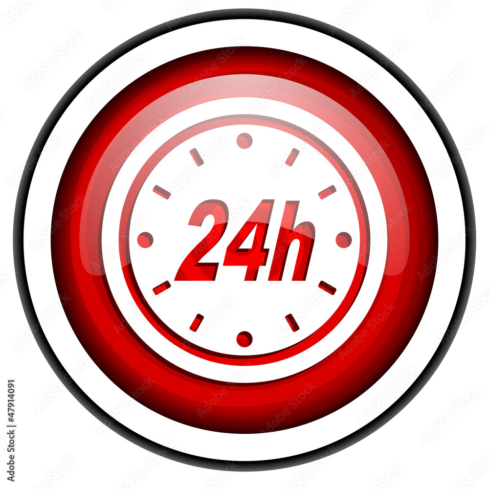 24h red glossy icon isolated on white background 24h red glossy icon isolated on white background