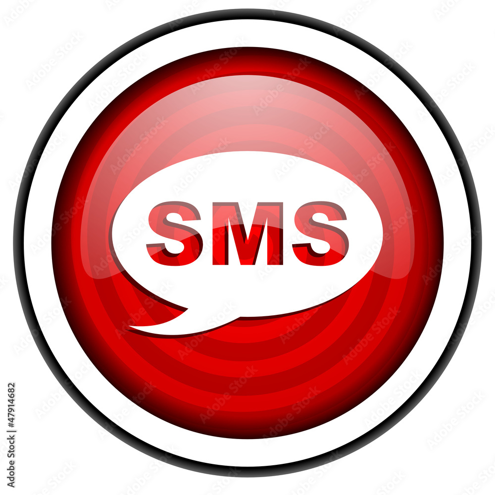 sms red glossy icon isolated on white background sms red glossy icon isolated on white background