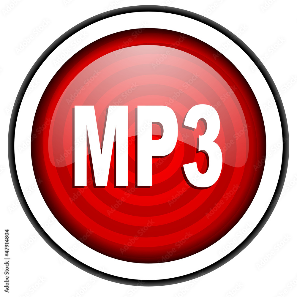 mp3 red glossy icon isolated on white background mp3 red glossy icon isolated on white background