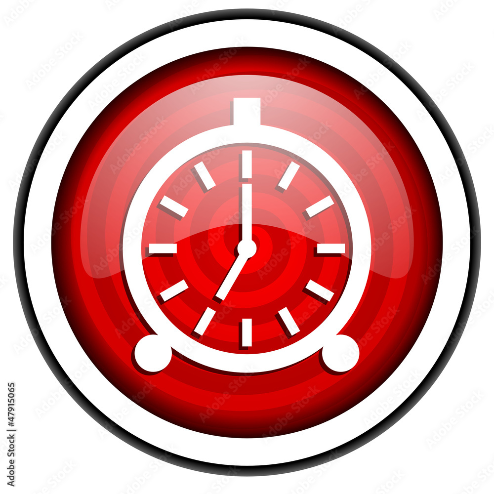 alarm clock red glossy icon isolated on white background alarm clock red glossy icon isolated on white background