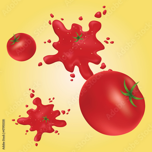 Splashes of red tomatoes on the wall