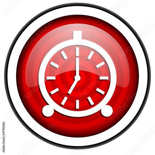 alarm clock red glossy icon isolated on white background