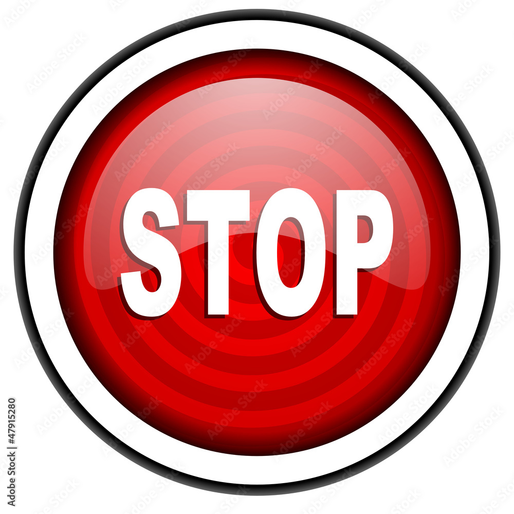 stop red glossy icon isolated on white background stop red glossy icon isolated on white background