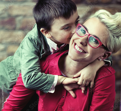 Joyful mother with her son photo