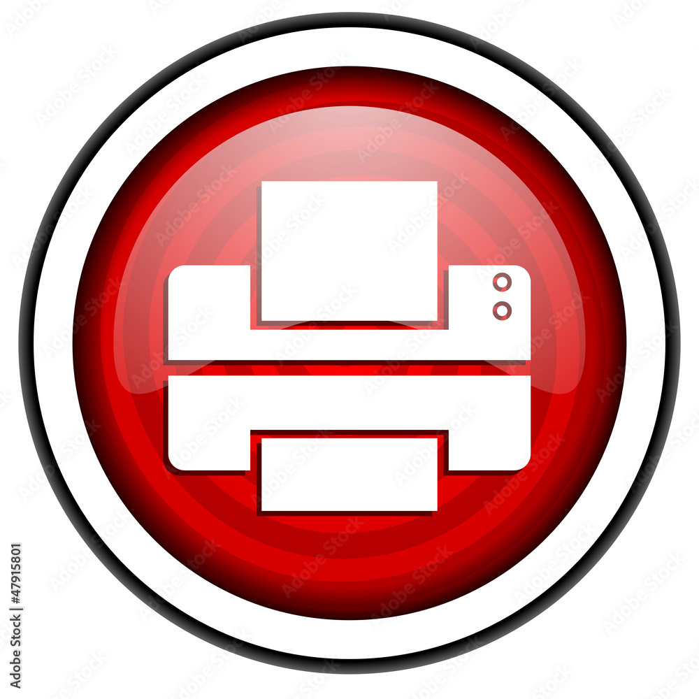 printer red glossy icon isolated on white background printer red glossy icon isolated on white background
