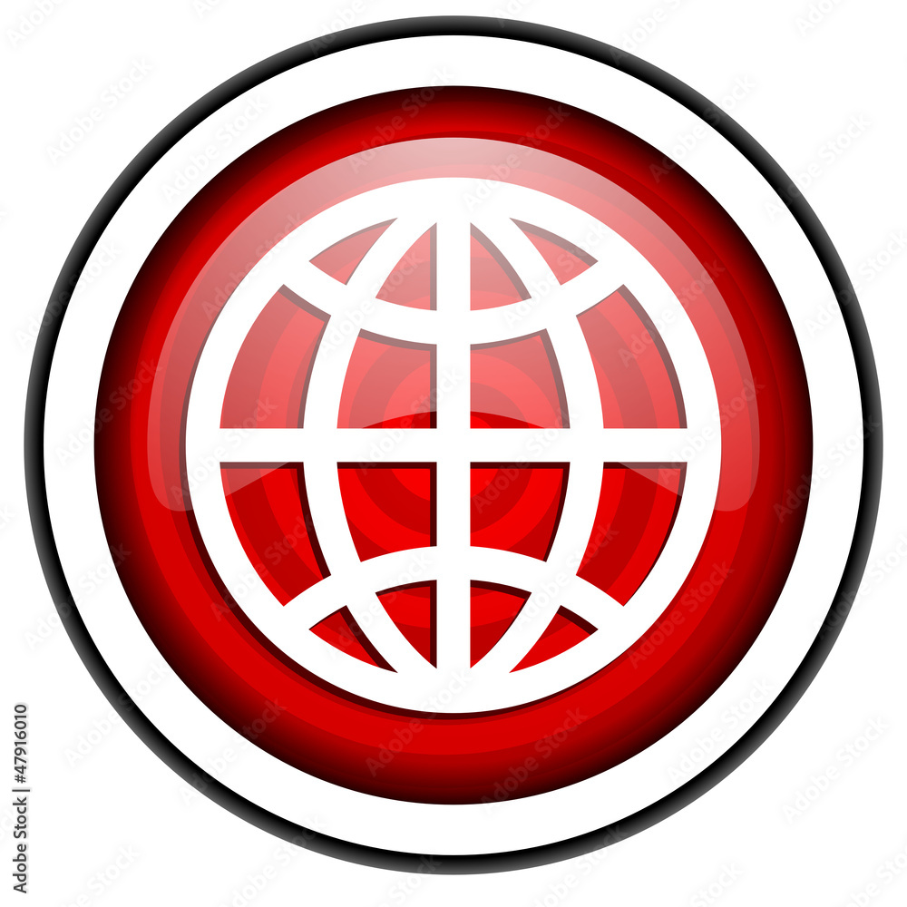 earth red glossy icon isolated on white background earth red glossy icon isolated on white background