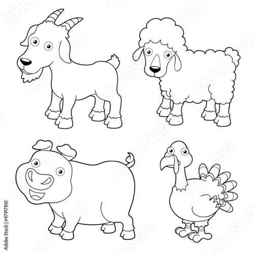 illustration of farm animals cartoon - Coloring book