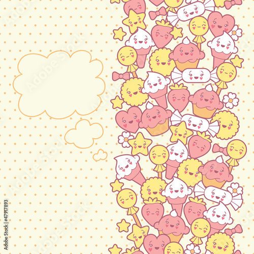 Seamless kawaii pattern with cute cakes.