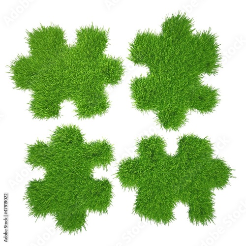 green grass puzzle isolated on white background