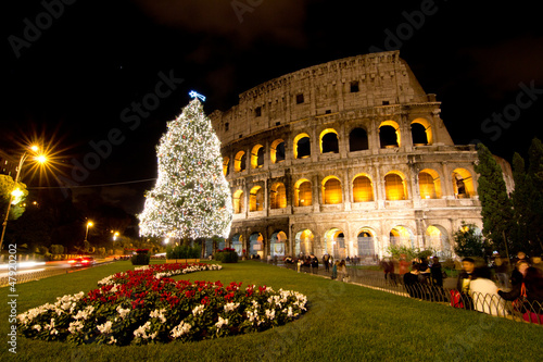 Coliseum of Rome by night at Christmas