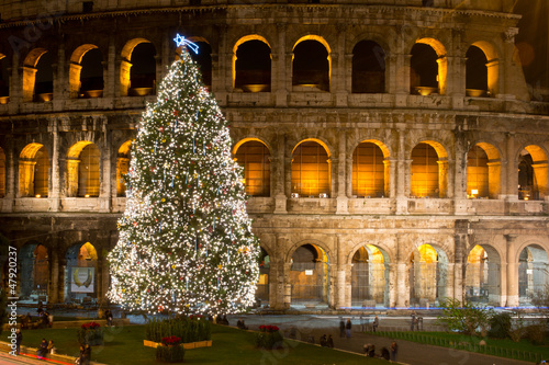 Coliseum of Rome by night at Christmas