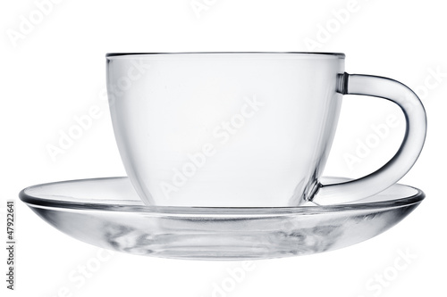 Empty Glass cup and saucer.
