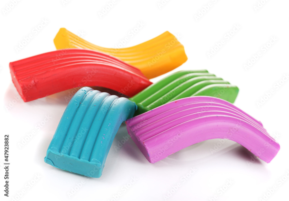 Children bright plasticine isolated on white Children bright plasticine isolated on white