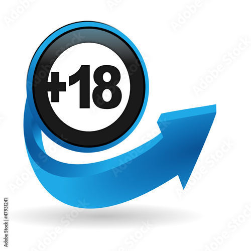 plus de 18 ans sur bouton flêche bleue