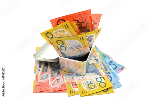 Some Australian banknote in a metal box