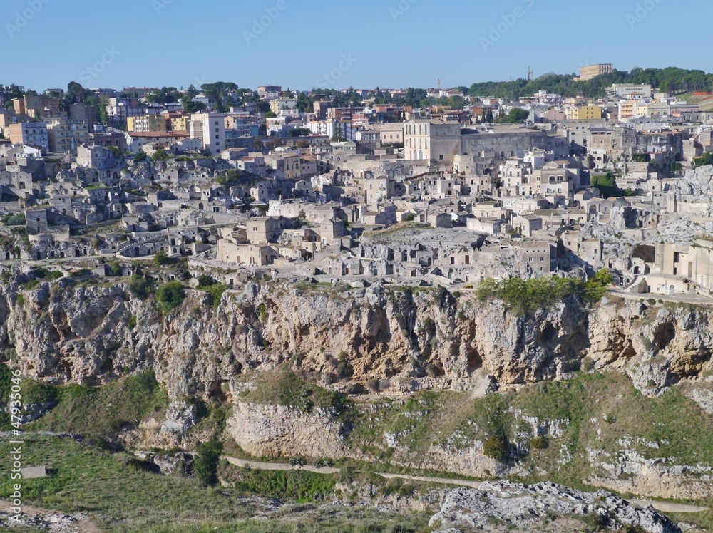A view on the historic city Matera with the Canyon in Italy