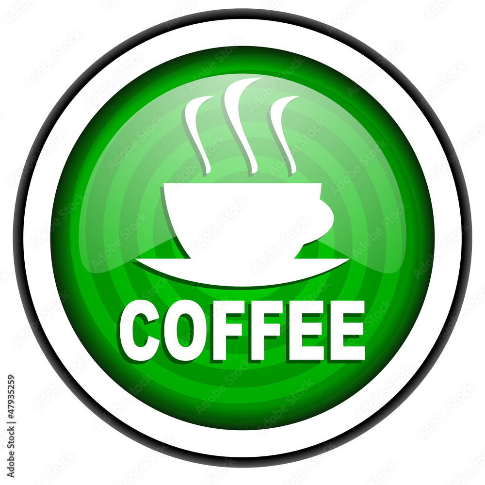 coffee green glossy icon isolated on white background coffee green glossy icon isolated on white background