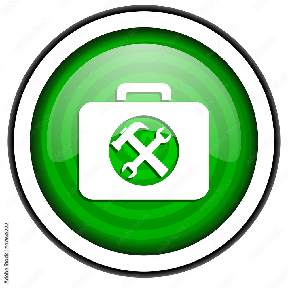 toolkit green glossy icon isolated on white background toolkit green glossy icon isolated on white background