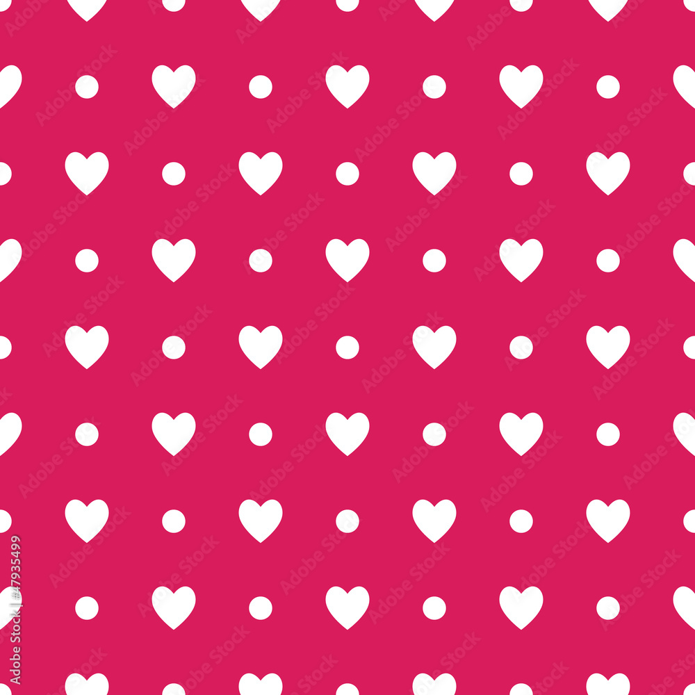 Seamless pink pattern with hearts and dots