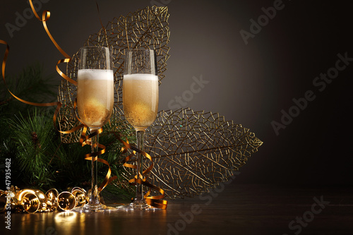 Glasses of champagne at new year party photo