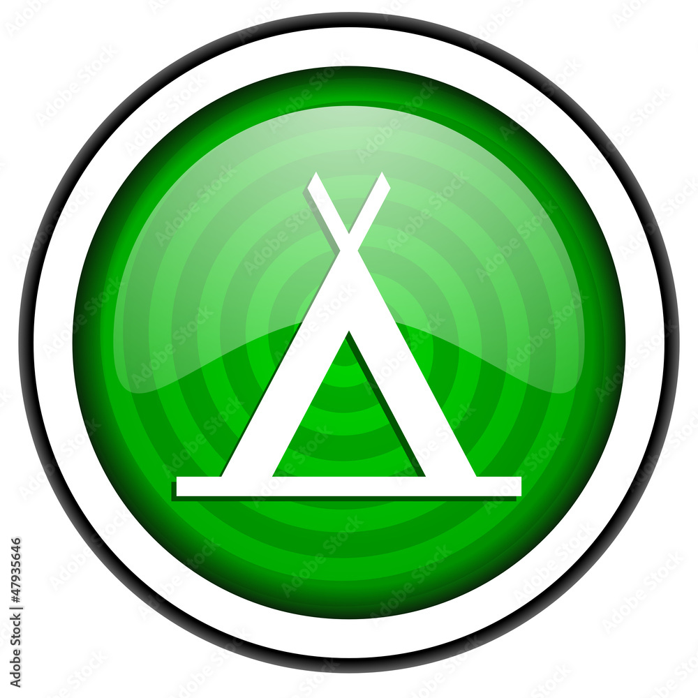 camping green glossy icon isolated on white background camping green glossy icon isolated on white background