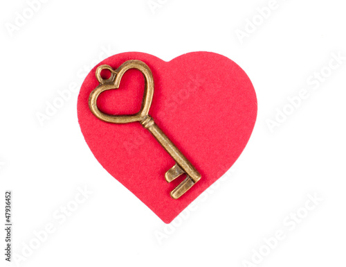 Valentines day card with red hearts and key