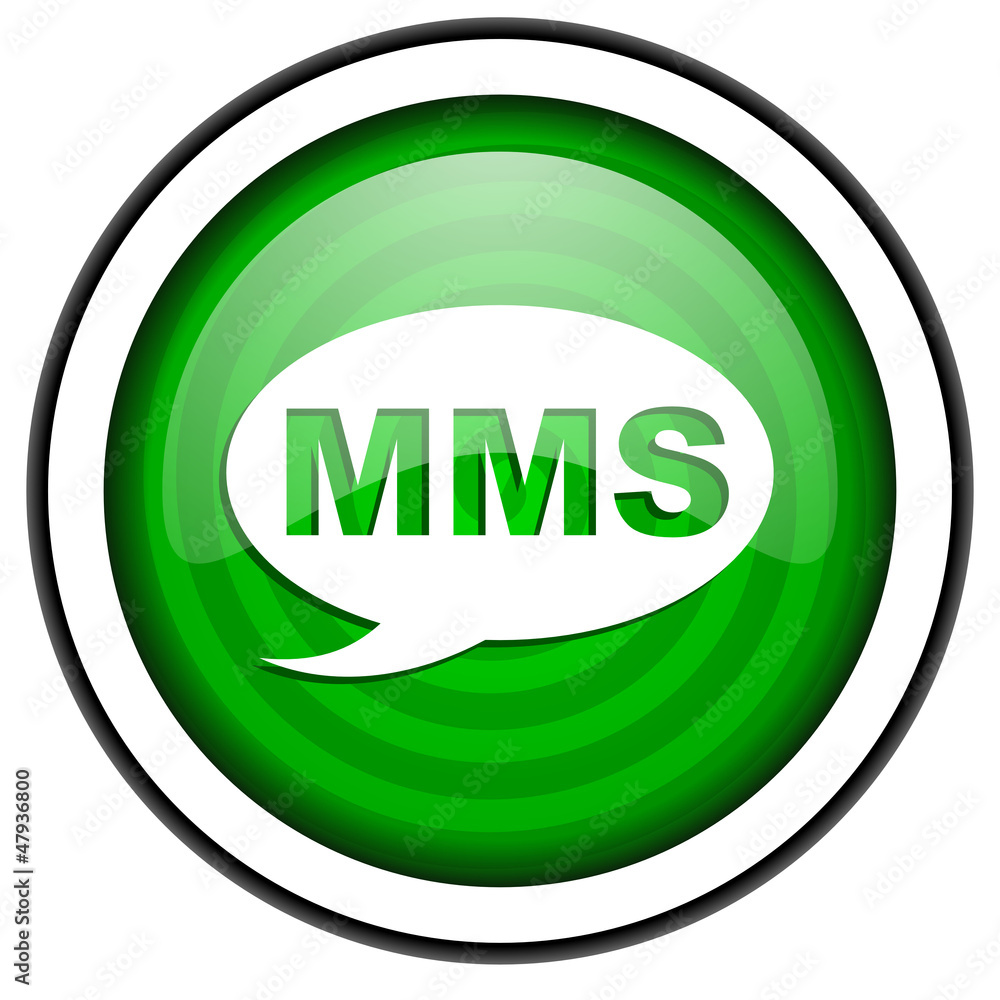 mms green glossy icon isolated on white background mms green glossy icon isolated on white background