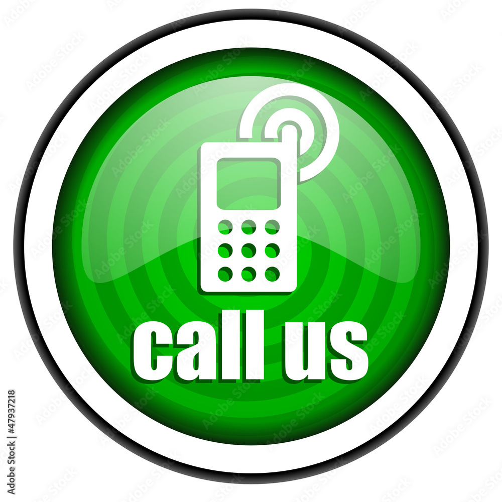 call us green glossy icon isolated on white background call us green glossy icon isolated on white background