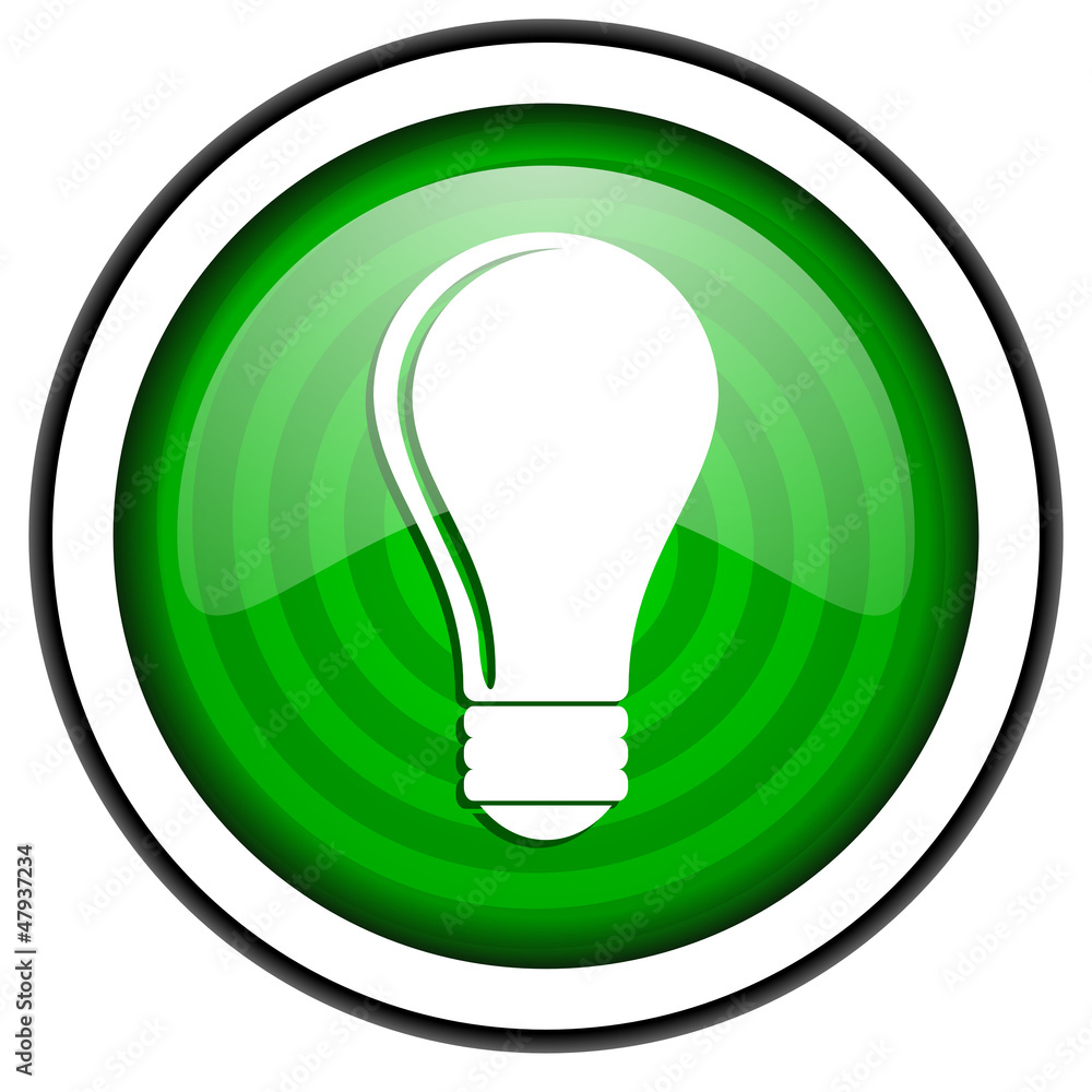 light bulb green glossy icon isolated on white background