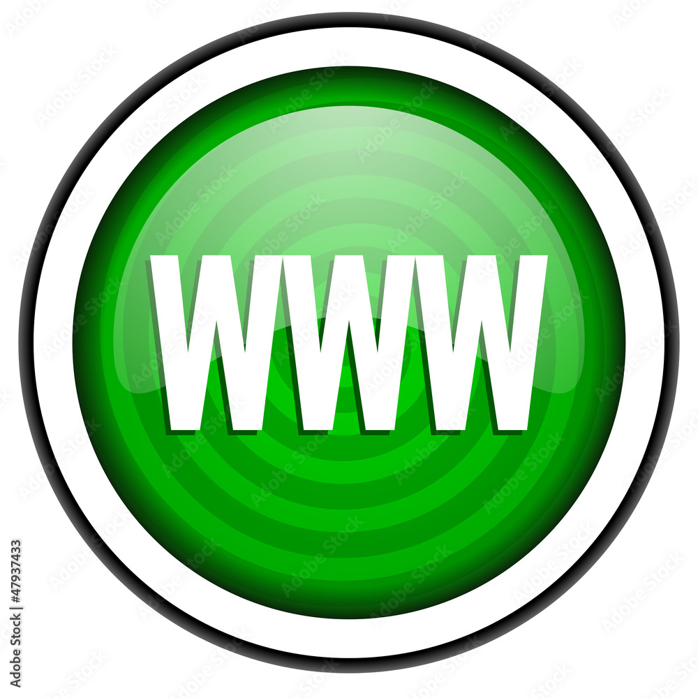 www green glossy icon isolated on white background