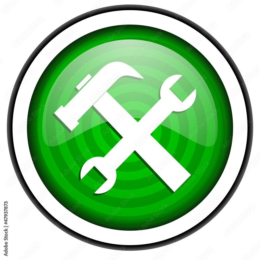 tools green glossy icon isolated on white background tools green glossy icon isolated on white background
