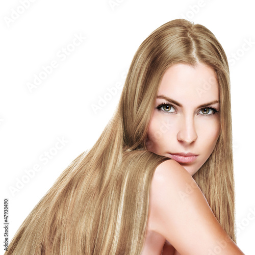Beautiful Woman with Straight Long blond Hair