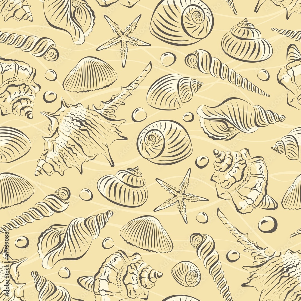 Seamless pattern with different sea shells Seamless pattern with different sea shells