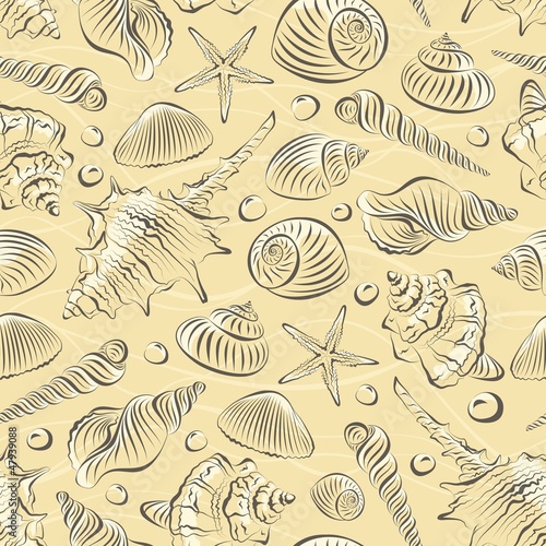 Seamless pattern with different sea shells