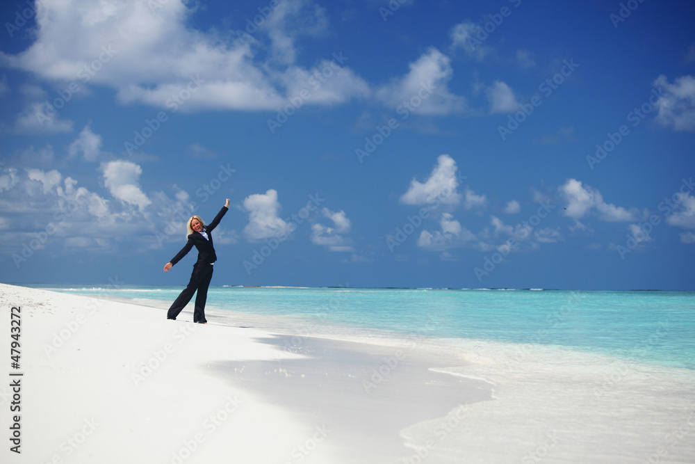 happy business woman on the ocean coast happy business woman on the ocean coast