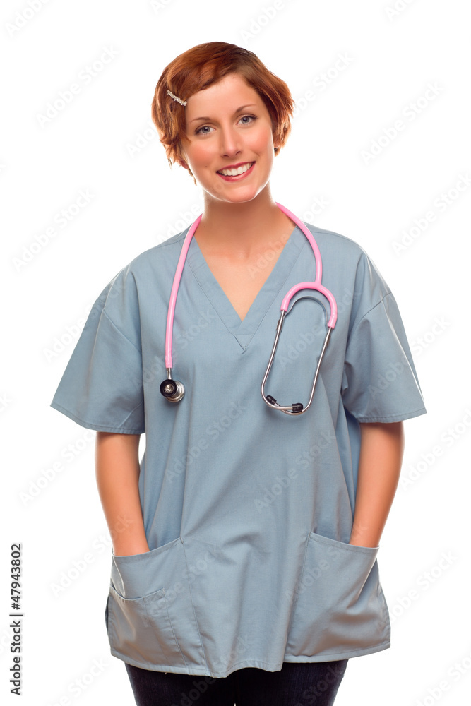 Smiling Female Doctor or Nurse on White Smiling Female Doctor or Nurse on White