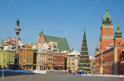 Castle square of Warsaw  Poland with palace  king Sigismund colu