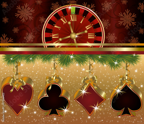 Christmas poker red golden background, vector