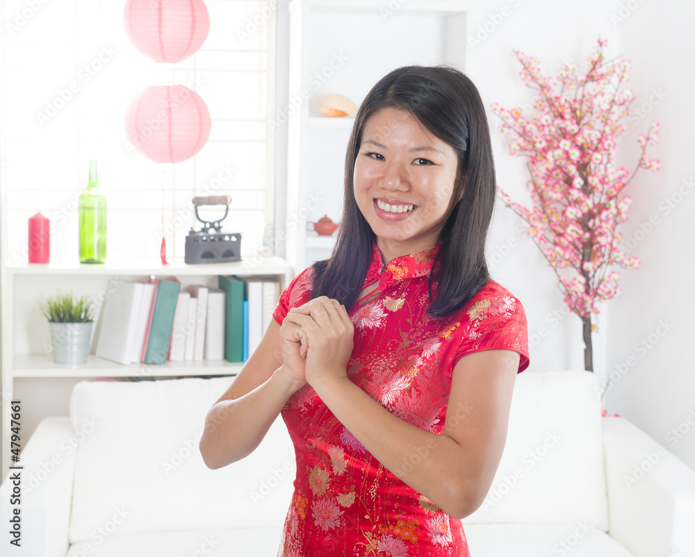 Happy Chinese new year asian girl. Asian girl doing greeting Happy Chinese new year asian girl. Asian girl doing greeting