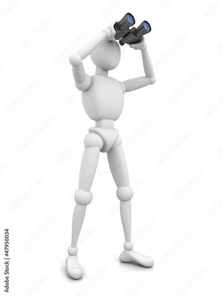 3d man with binocular on white background 3d man with binocular on white background