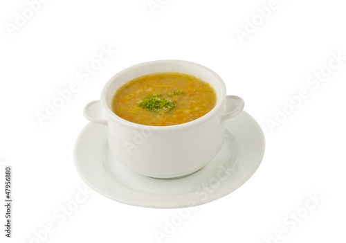 pea soup in a bowl isolated