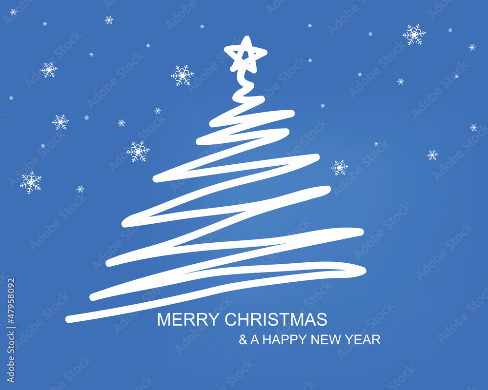 Christmas tree draw with blue background Christmas tree draw with blue background